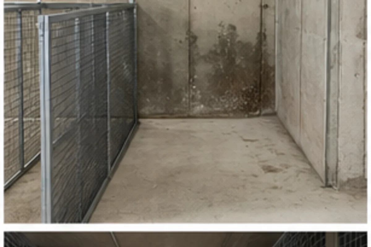 Lockable apartment storage cage with boxes and bike storage